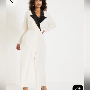 Eloquii Tuxedo Style Elegant Cream and Black Women's Jumpsuit Size 22